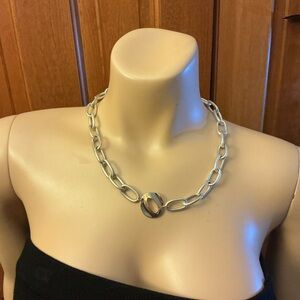 Elegant Silver tone Chainlink Necklace with  gold tone center link.